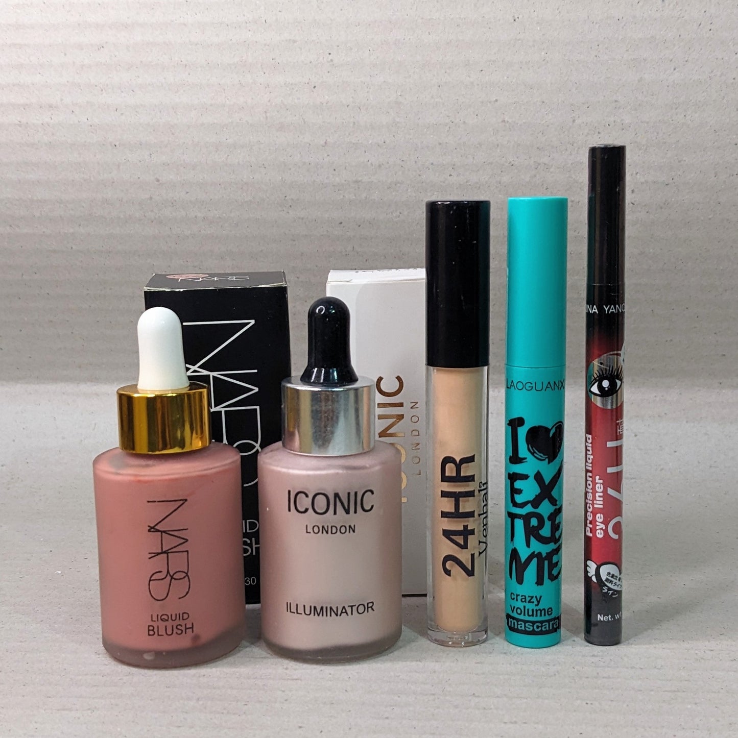 Blush + Highlighter + Concealer + Mascara + Eyeliner
