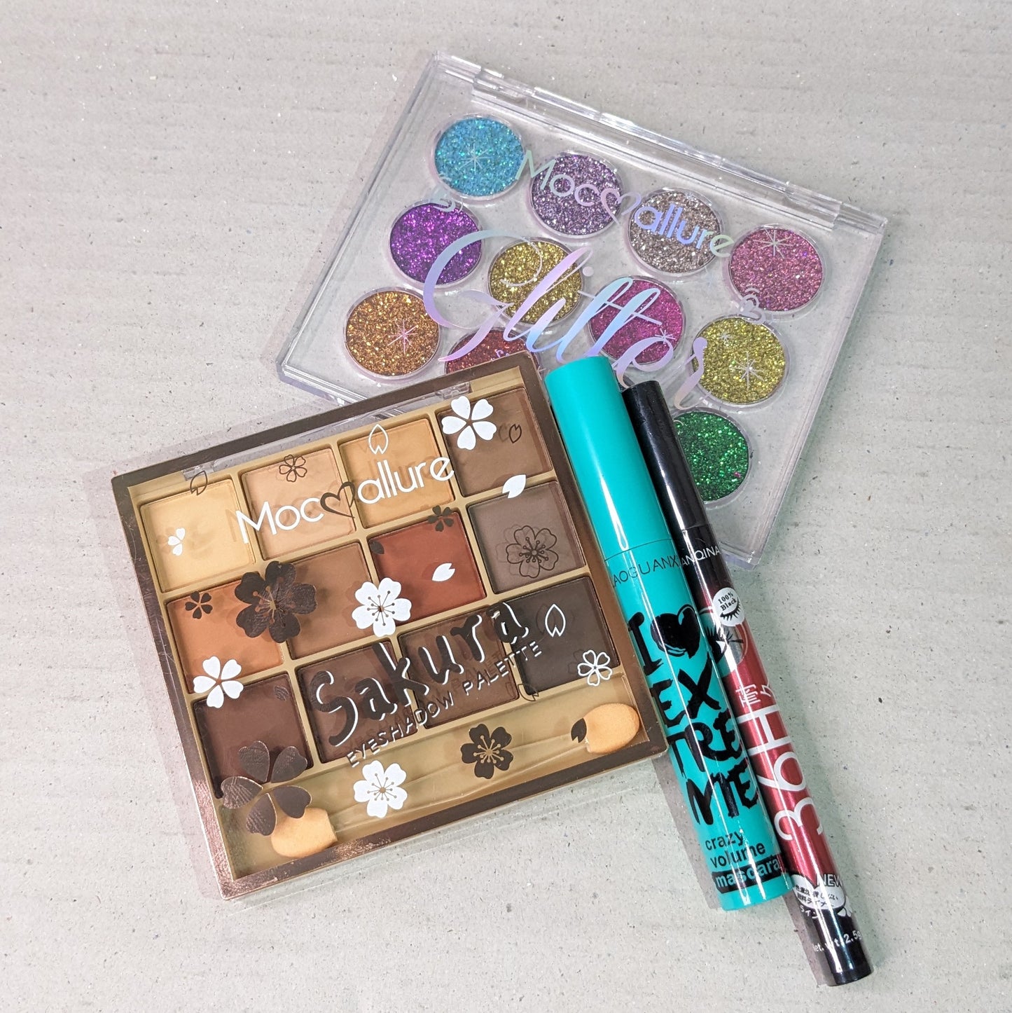 Glitter Palette + Eyeshadow Palette + Mascara & Eyeliner