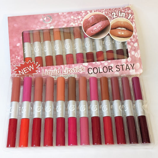 12 Pc's 2in1 Matte Lip Glosses Tray